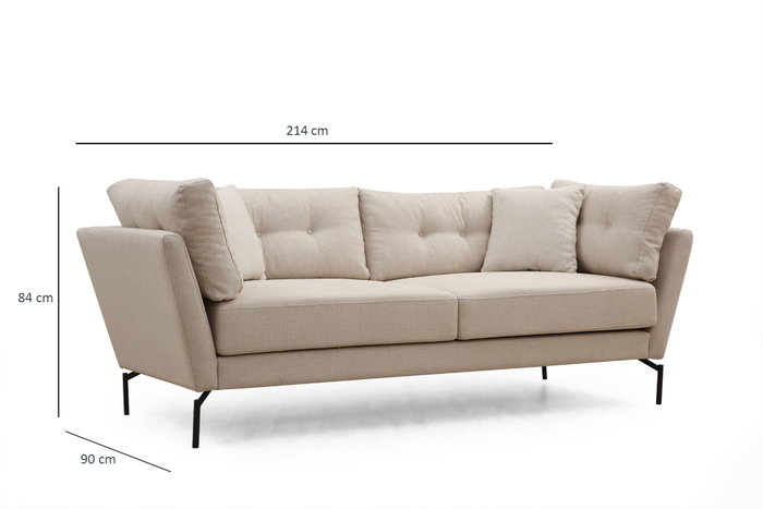Atelier Del Sofa Sofá de 3 Plazas Crema 214x90x84 cm Tapizado Poliéster Patas Metálicas